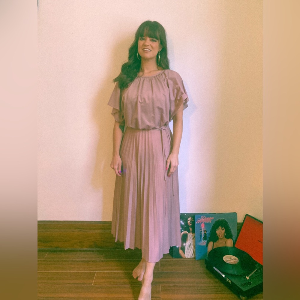Vintage 1970s Dusty Rose MIDI Disco Dress